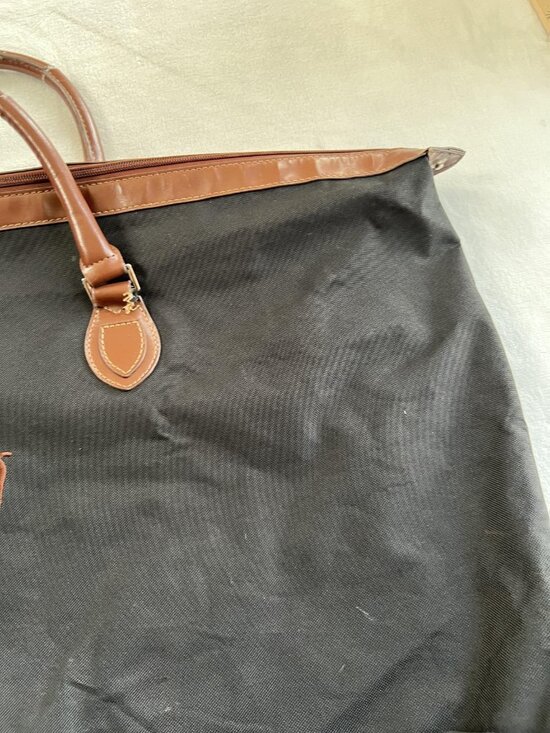 Ralph Lauren Polo Large Black Travel Duffel Bag Canvas Brown Faux Leather Trim - Picture 5 of 16